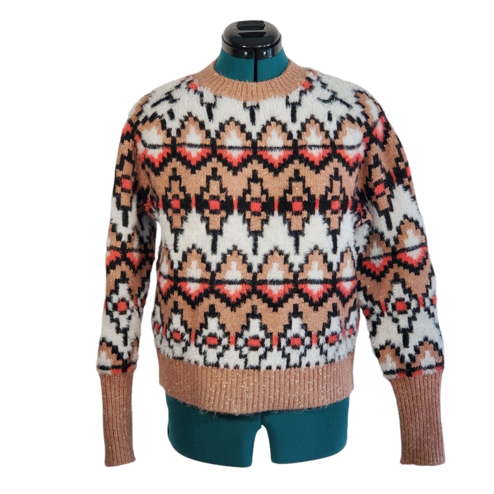 Ann Taylor Aztec Geometric Print Sweater Pink Nude Block Small Like New - Picture 5 of 15